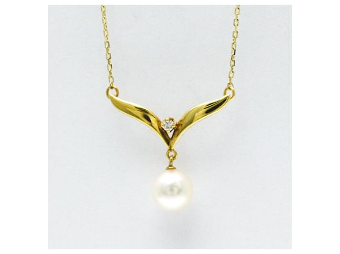 Mikimoto Pearl Diamond Pendant Necklace Golden Yellow gold  ref.1533793