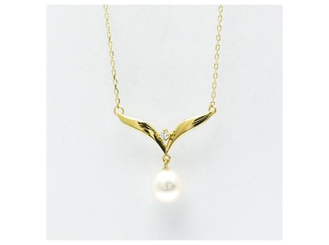 Mikimoto Pearl Diamond Pendant Necklace Golden Yellow gold  ref.1533800