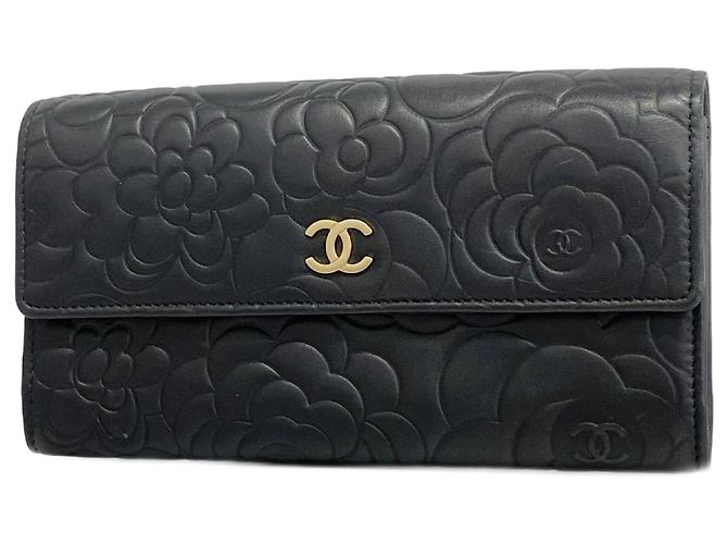 Cartera Larga Chanel en Piel de Cordero Negra Negro