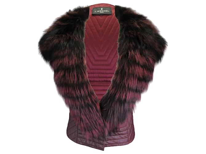 Autre Marque J. Mendel Burgundy Fox Fur Trimmed Quilted Leather Vest Dark red  ref.1533856