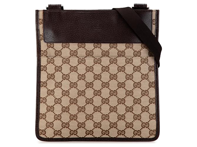 Brown Gucci GG Canvas Flat Messenger Crossbody Bag Leather  ref.1533885