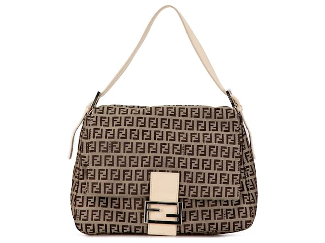 Braune Fendi Zucchino Canvas Mamma Forever Schultertasche Leder  ref.1533888