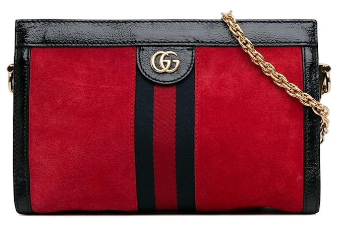 Petit sac à bandoulière en suède rouge Gucci Ophidia avec chaîne Cuir  ref.1533900