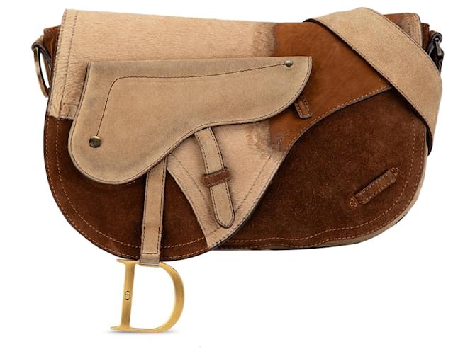 Saddle Sac à bandoulière en cuir suédé et poils de poney marron Dior Veau façon poulain  ref.1533943