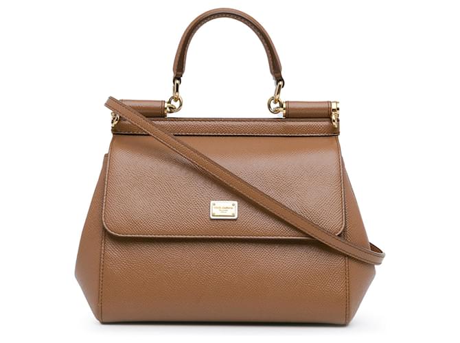 Brown Dolce & Gabbana Mini Miss Sicily Satchel Leather  ref.1533949