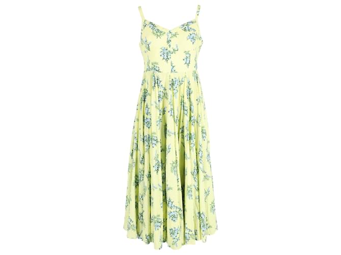 Autre Marque Vestido midi de seersucker con estampado floral Elita de Emilia Wickstead en algodón amarillo  ref.1533998