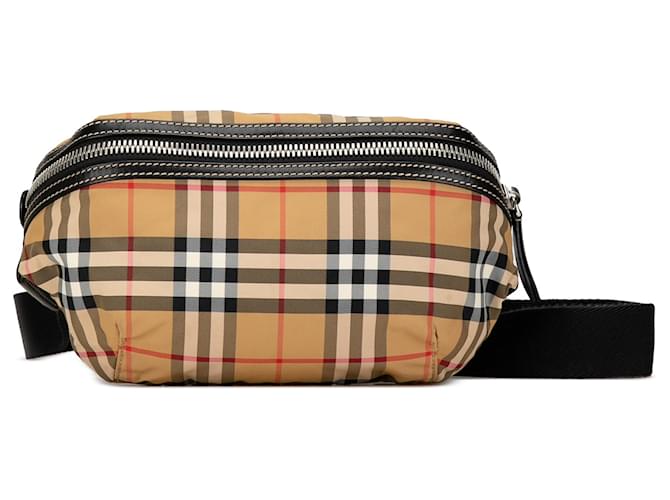 Burberry Brown Vintage Check Nylon Sonny Belt Bag Pony-style calfskin Cloth  ref.1534227