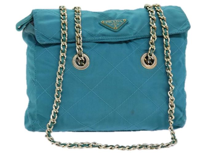 PRADA Borsa a Spalla con Catena in Nylon Blu Auth ar12043