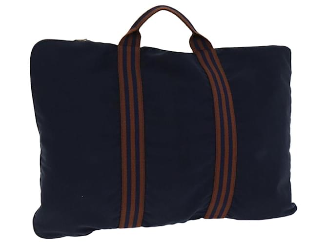 Hermès HERMES Sac Fourre Tout en Toile Marine Marron Auth 80918 Bleu Marine  ref.1534465