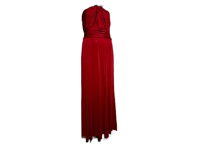 Vera Wang Draped red evening gown from satin and jersey Polyester  ref.1534523