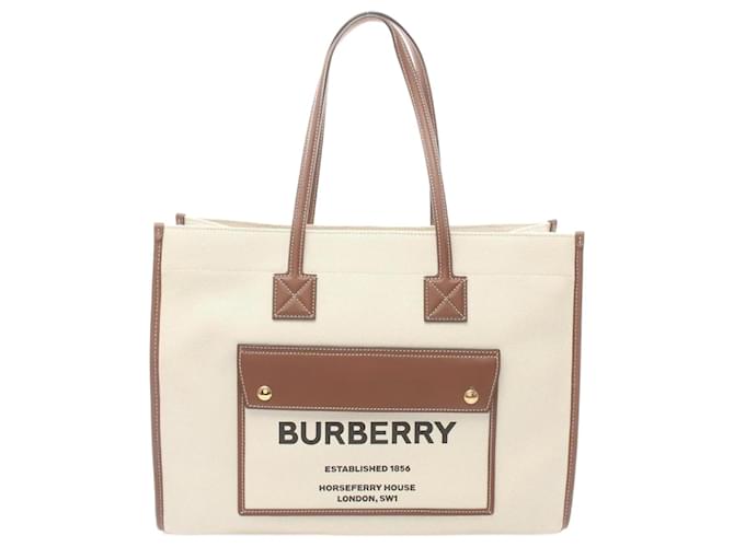 Bolso tote de lona y cuero beige y marrón Burberry Castaño Lienzo  ref.1534613