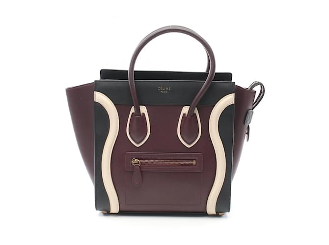 Céline Bolsa Tote Celine Luggage Micro Shopper Preto Branco Bordeaux Couro  ref.1534628