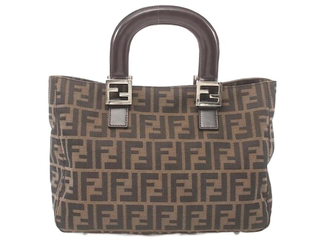 Fendi Zucca Tote Bag Braun Leder Leinwand  ref.1534683