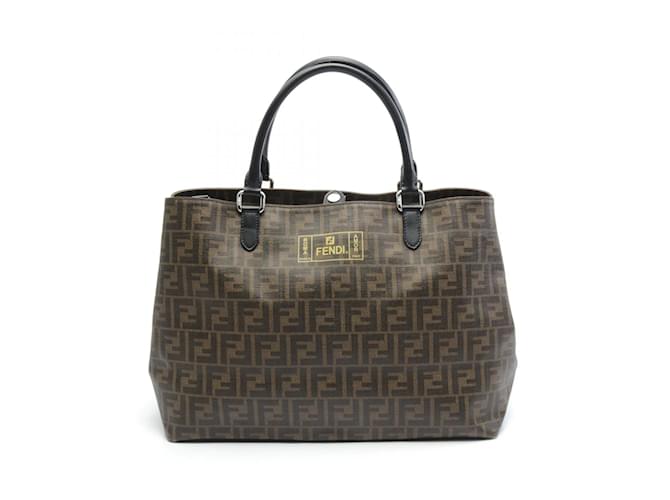 Sac fourre-tout Fendi Zucca Cuir Toile Marron Noir Jaune  ref.1534688