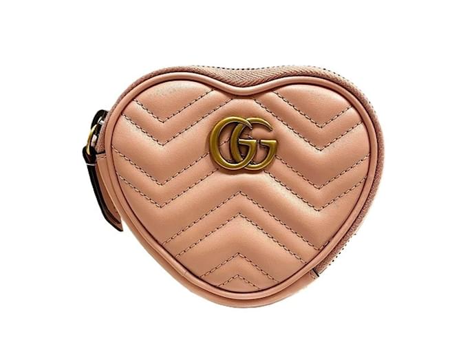 Gucci GG Marmont Double G Herzform Münzbeutel Pink Leder  ref.1534742