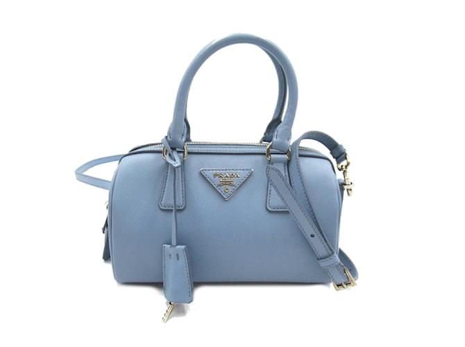 Saffiano Bolsa de Ombro Boston 2way Prada Azul Couro  ref.1534773