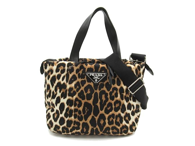 Prada Leopard-Print Tote Bag Schwarz Beige Nylon  ref.1534907