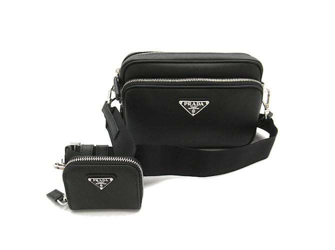 Bolso de hombro de cuero Saffiano Prada Negro  ref.1534932