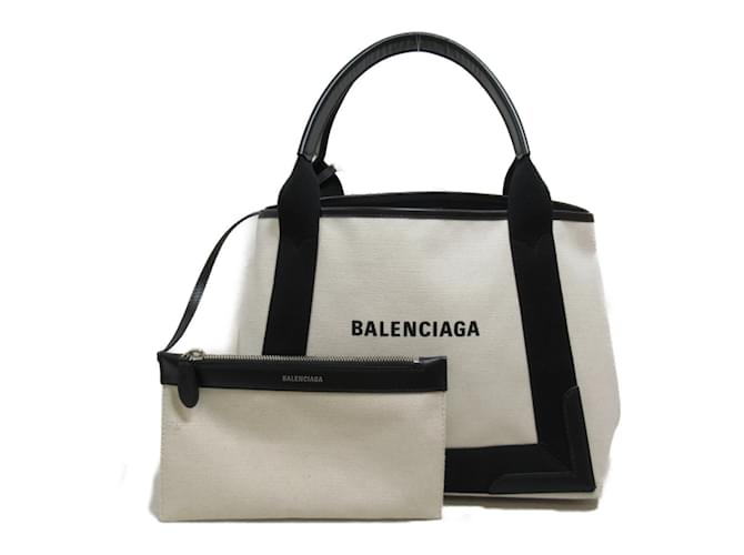 Balenciaga Navy Cabas Bag Black Leather Cloth  ref.1534940