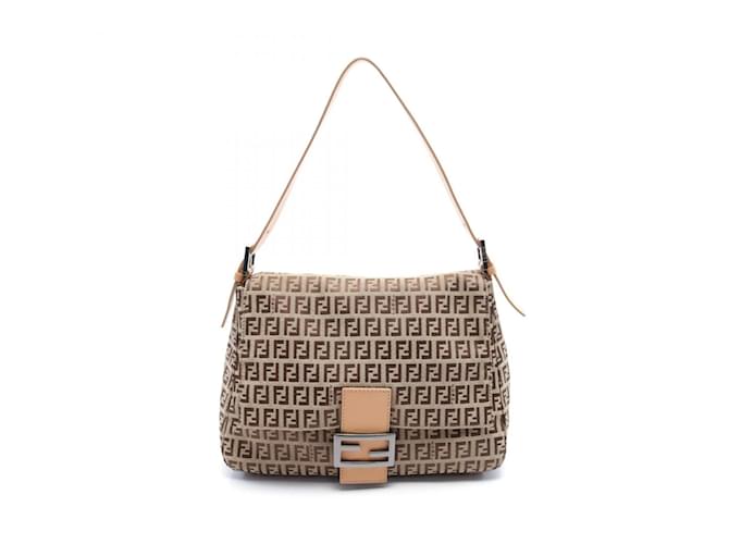 Borsa a Spalla Fendi Mamma Bucket Zucchino Marrone Beige Pelle Tela  ref.1534949