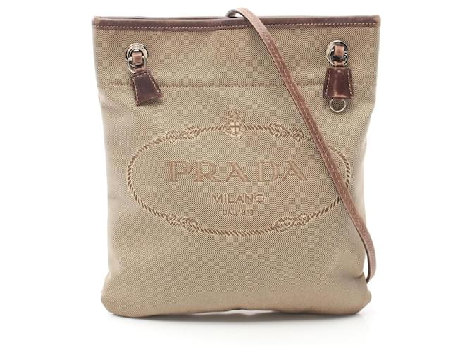 Borsa a spalla in jacquard con logo Prada Marrone Beige Pelle Tela  ref.1534953