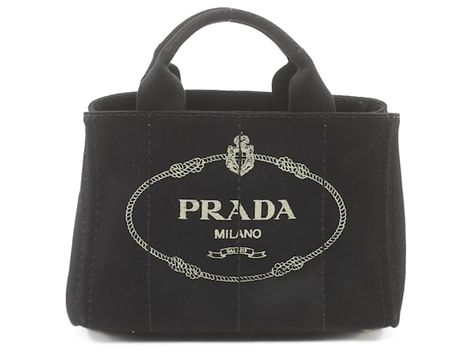 Borsa Tote Canapa Prada Nero Tela  ref.1534964