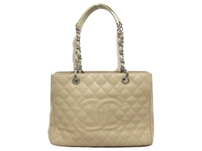 Bolsa tote de pele de caviar Chanel Bege Couro  ref.1535040