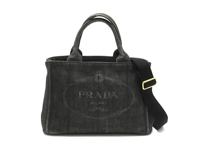 Borsa tote Canapa 2way in denim Prada Nero Giovanni  ref.1535068