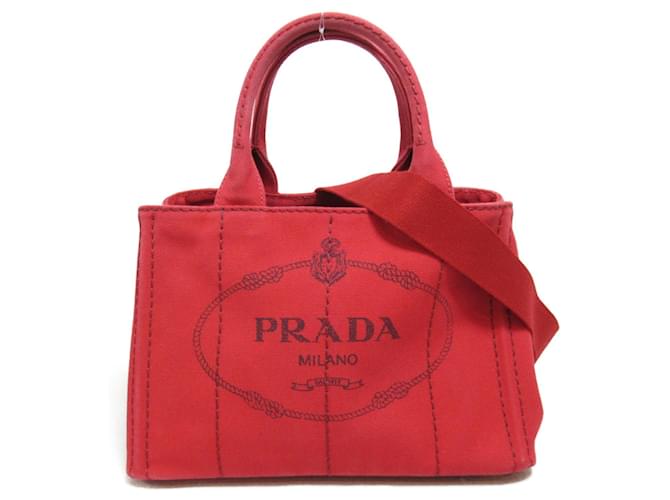 Prada Canapa Tote Tasche Rot Leinwand  ref.1535081