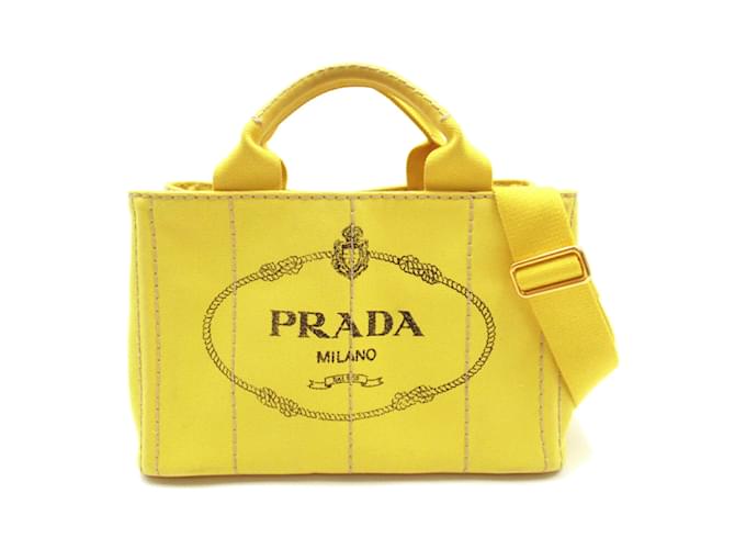 Prada 2Way Canapa Tote Bag Gelb Leinwand  ref.1535118