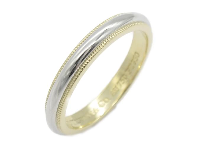 Tiffany & Co. Milgrain Band Ring Silvery Yellow gold Platinum  ref.1535133