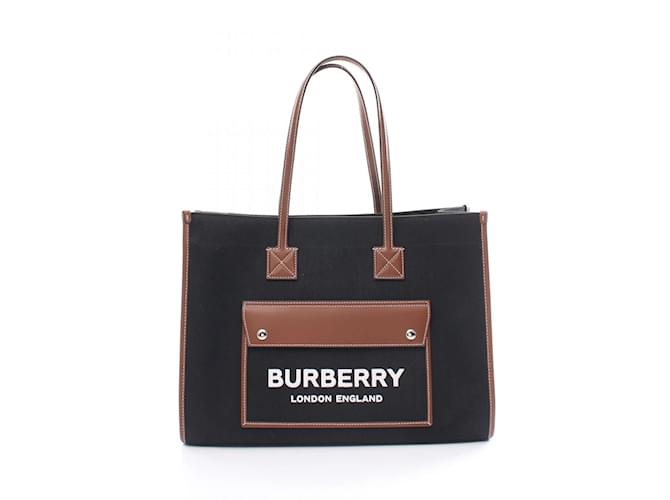 Sac tote Freya de Burberry Cuir Toile Marron Noir  ref.1535273