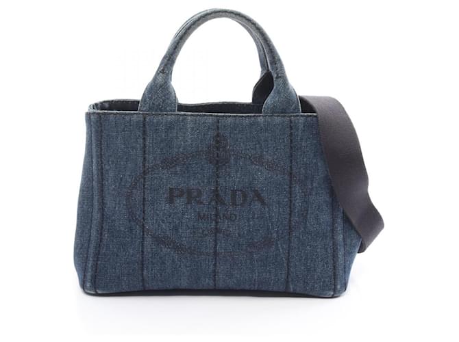 Prada Canapa Denim Tote Bag Navy blue  ref.1535276