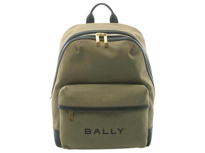 BALLY Bar Rucksack Backpack Black Khaki Leather Cloth  ref.1535323