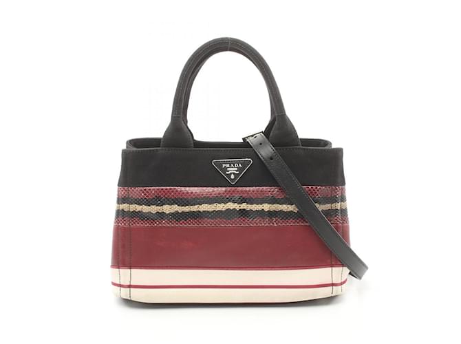 Sac tote Canapa Prada Cuir Toile Noir Multicolore Bordeaux  ref.1535351