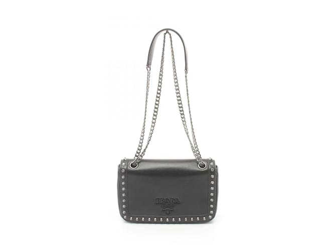 Bolsa de ombro em couro brilhante Prada Preto  ref.1535352