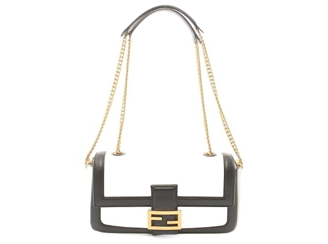 Bolsa de Ombro Fendi Baguette Preto Branco Couro  ref.1535356