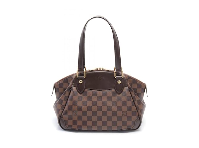 Bolsa de Ombro Louis Vuitton Verona PM Damier Ebene Marrom Couro Lona  ref.1535478