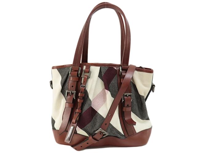 Burberry Check Pattern Tote Bag Brown Black White Cloth  ref.1535487