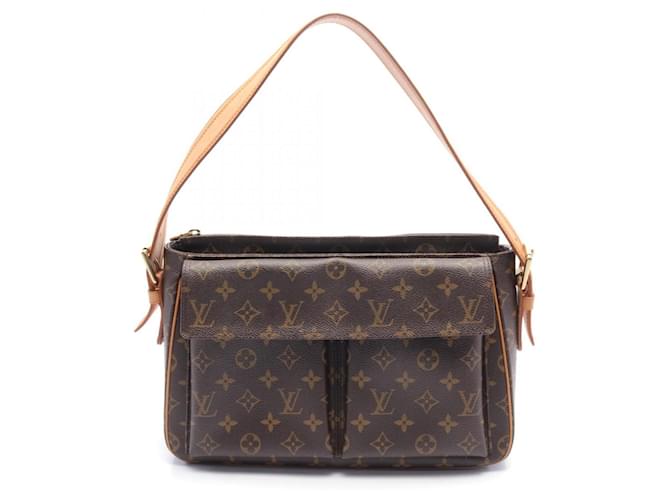 Bolsa de Ombro Monograma Vivacite GM da Louis Vuitton Marrom Couro Lona Plástico  ref.1535503