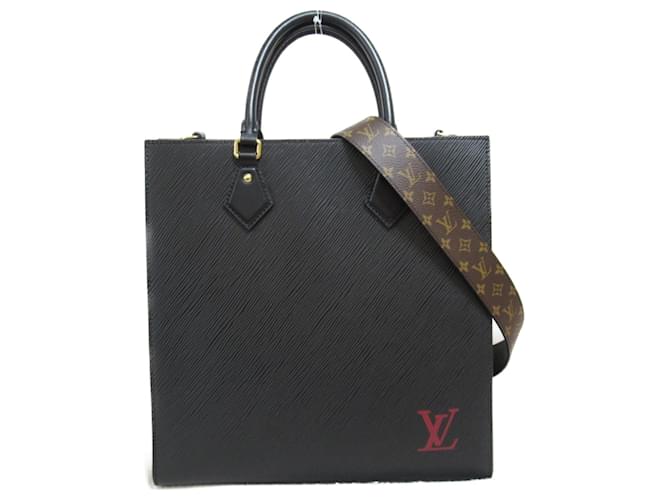 Bolsa Tote Sac Plat PM Louis Vuitton Preto Couro Lona Plástico  ref.1535553