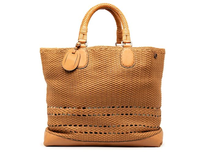 Bolsa tote de couro trançado marrom Gucci Castanho claro Bezerro-como bezerro  ref.1535574