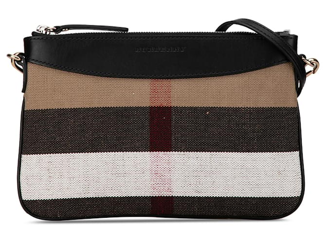 Burberry Black Mega Check Canvas Peyton Crossbody Leather Cloth Pony-style calfskin Cloth  ref.1535575