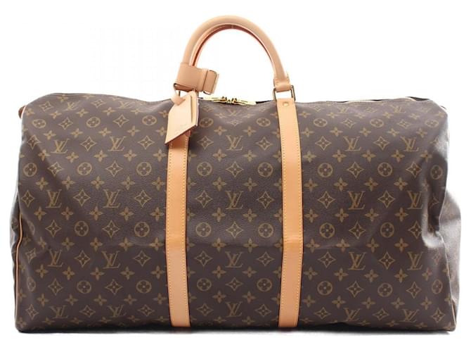 Louis Vuitton Keepall 60 Monogram Boston Bag Brown Leather Cloth  ref.1535756