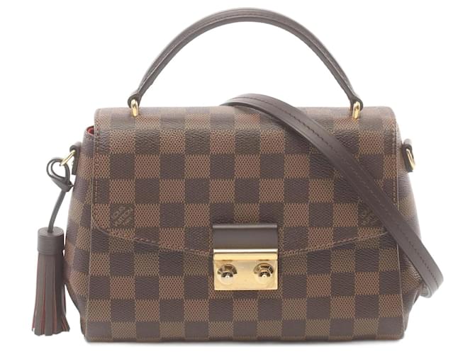 Bolsa Louis Vuitton Croisette Damier Ebene Marrom Couro Lona  ref.1535758