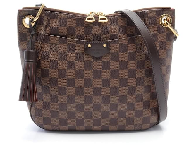 Bolsa de Ombro Damier Ebene South Bank da Louis Vuitton Marrom Couro Lona  ref.1535769