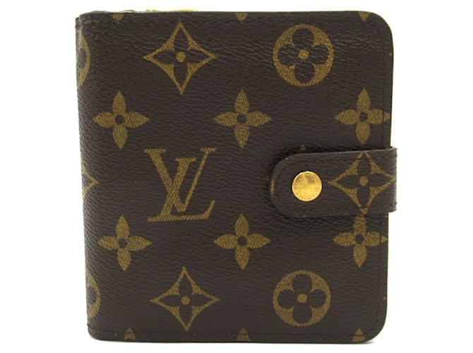 Carteira bi-fold compacta com zíper Louis Vuitton Marrom Lona  ref.1535780