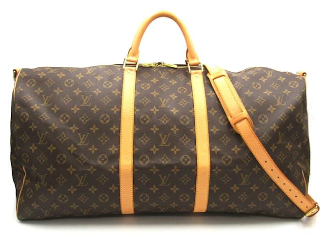 Bolsa Boston Keepall Bandoulière 60 Louis Vuitton Marrom Couro envernizado Lona Plástico  ref.1535793