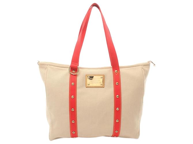 Tote Bag Cabas GM Antigua Louis Vuitton Rot Beige Leinwand  ref.1535830