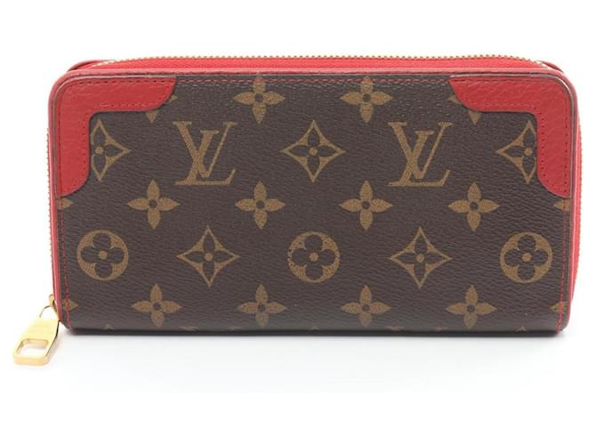 Carteira Zippy Retiro Louis Vuitton Marrom Vermelho Fuschia Couro Lona  ref.1535846